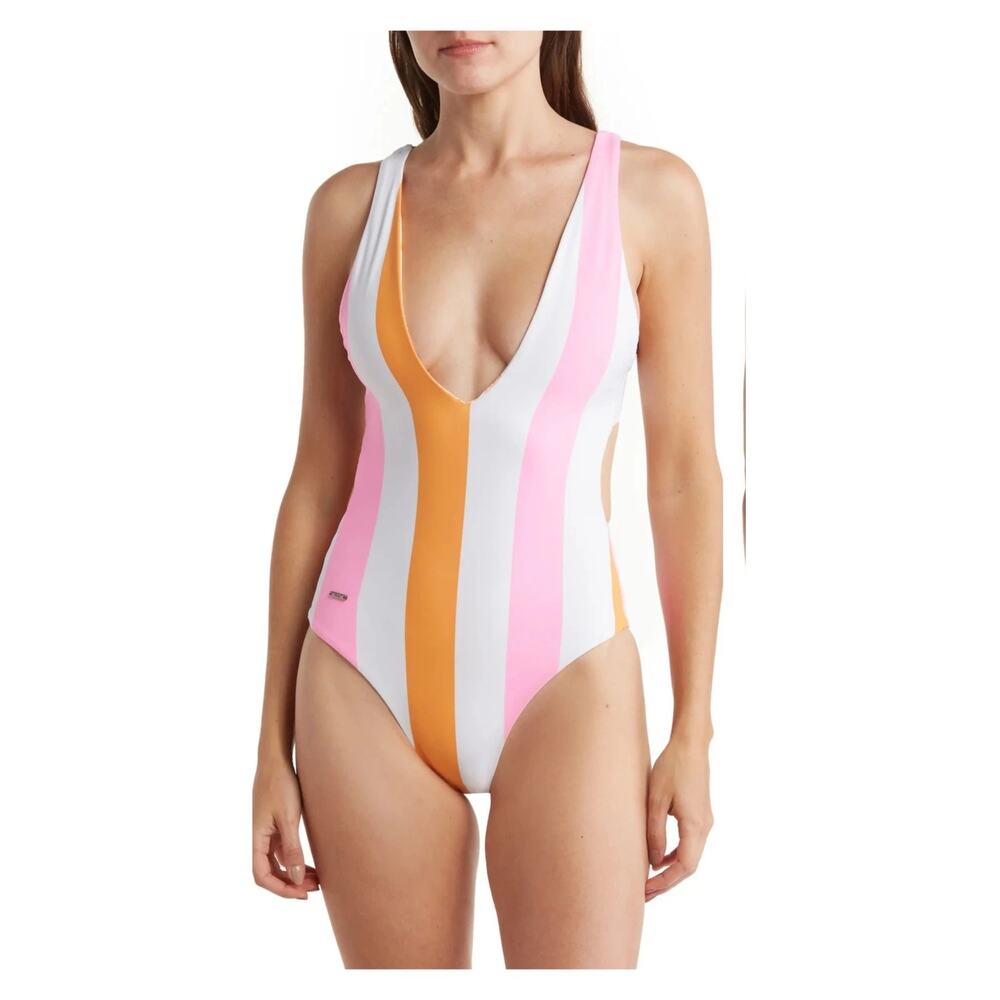 Maaji Brooke Polo Stripe Reversible One-Piece Swimsuit Size Small